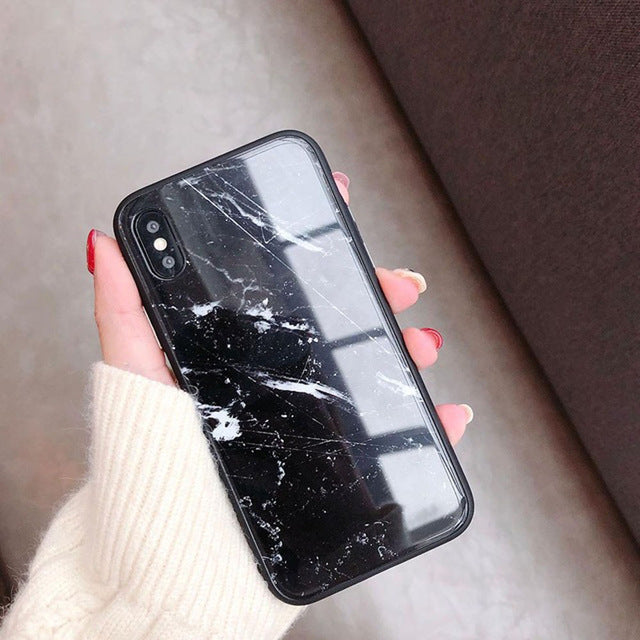 Luxury Marble Tempered Glass Phone Case (iPhone Only)