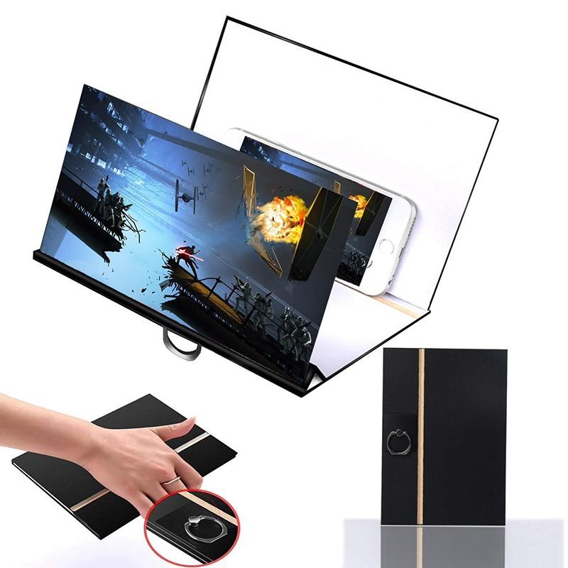 8 inch HD Screen Magnifier Bracket 3D Cell Phone Wood Grain Portable Movies Universal Mobile Amplifier with Foldable Holder Enlarge Stand